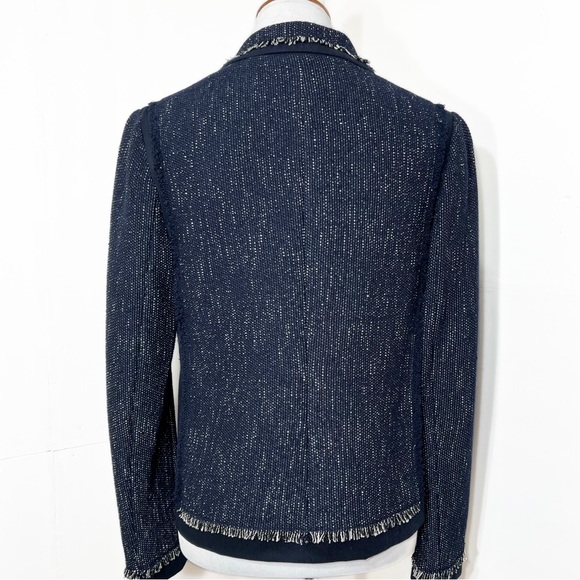 Vince Navy Blue Fringe Tweed Long Sleeve Open Front Blazer Jacket Size Small - Picture 7 of 14